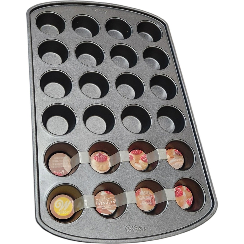 Wilton Perfect Results 24 Cup Mini Muffin Pan Non-Stick Steel Bakeware Grey
